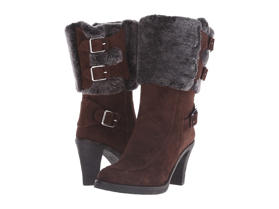 Johnston & Murphy Jeanie Buckle Bootie (Espresso Suede/Black/Gray Shearling Cuff) Women