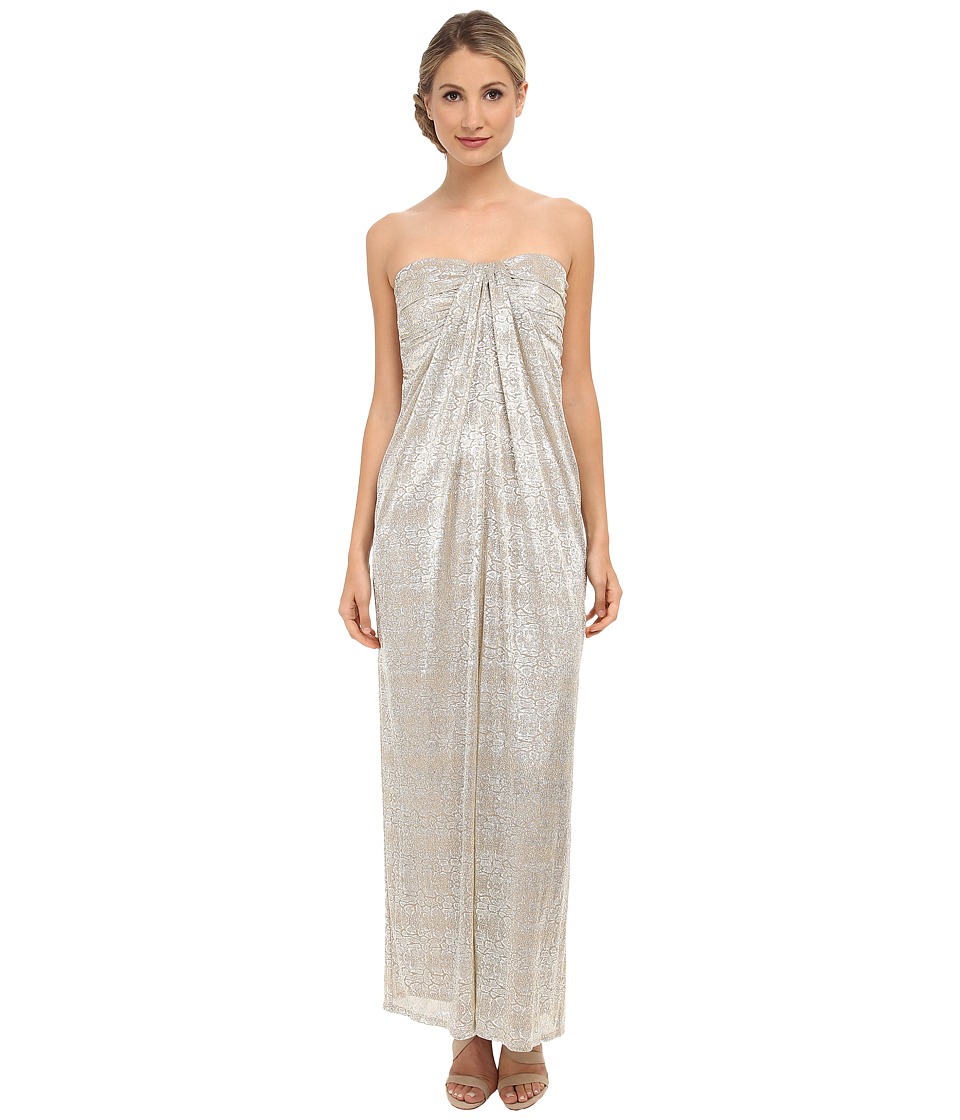 Laundry by Shelli Segal Foil Crinkle Knit Strapless Gown (Nude) Women