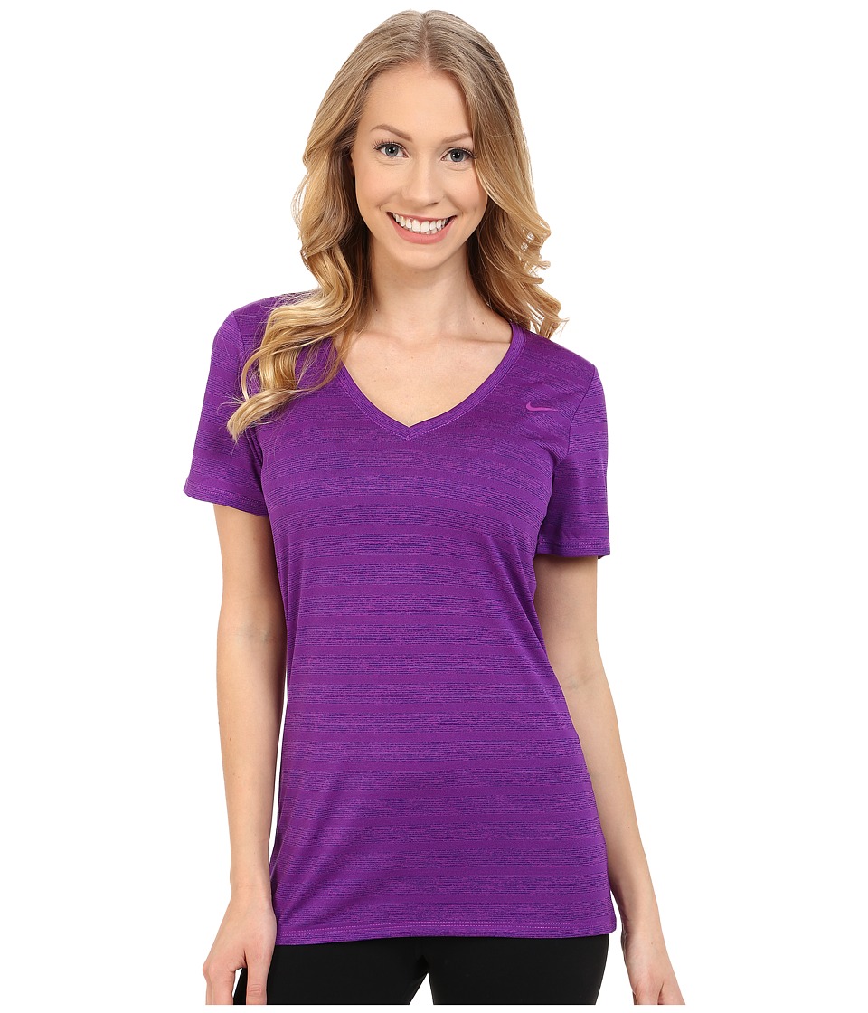 Nike V-Neck Legend Short Sleeve Veneer Tee (Vivid Purple/Court Purple/Vivid Purple) Women