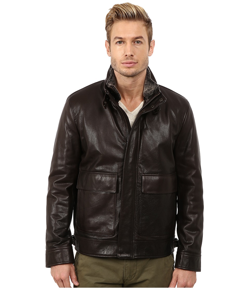 Cole Haan Spanish Grainy Cow Zip Front Jacket (Chocolate) Men