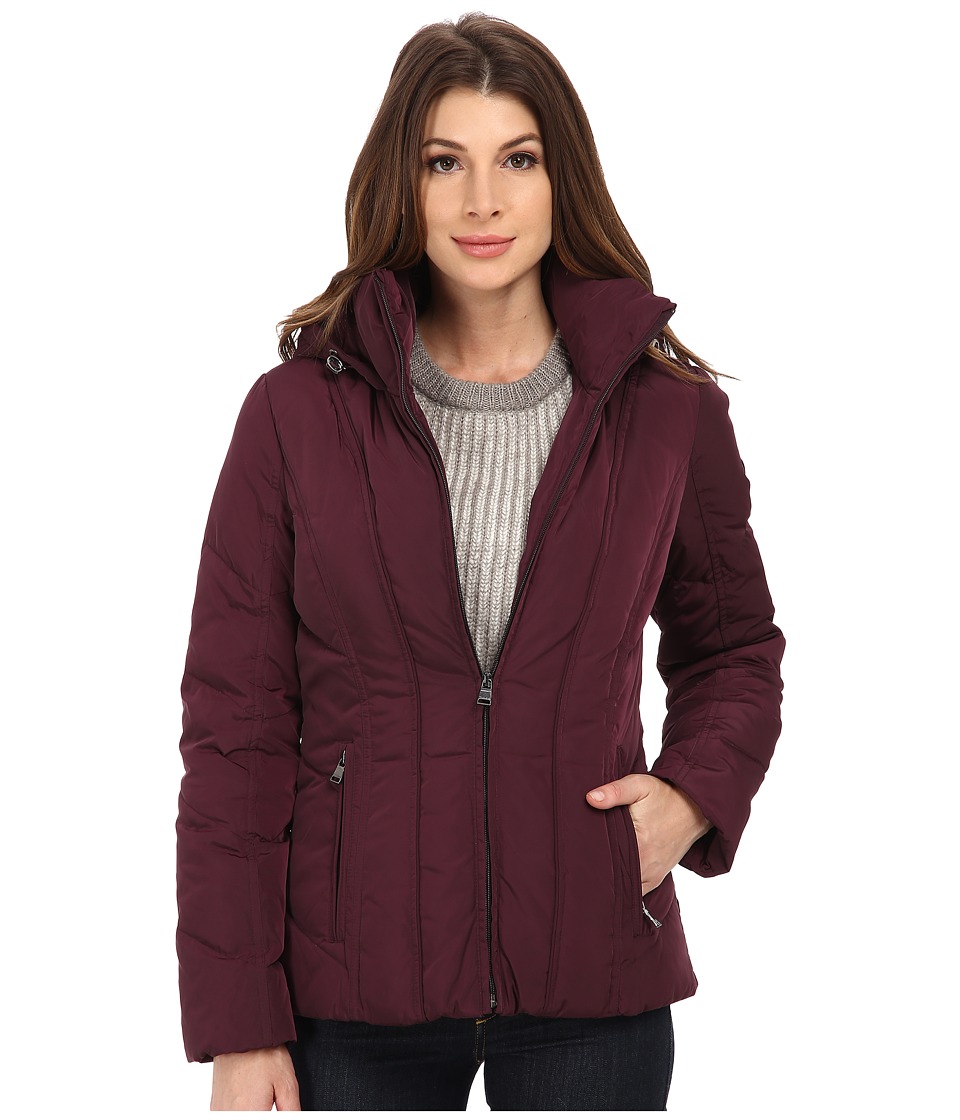 Calvin Klein Short Down Coat w/ Untrimmed Hood (Black/Plum) Women