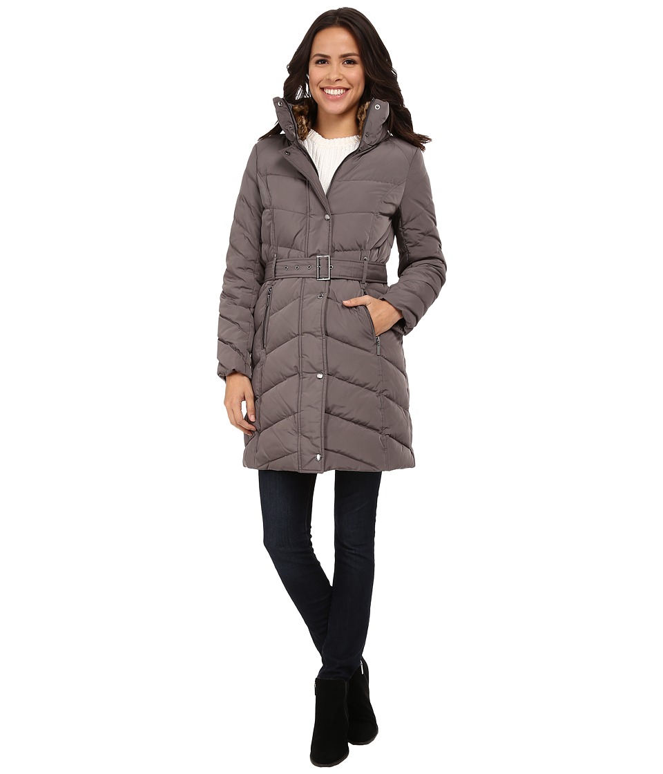 Cole Haan Single Breasted Belted Down Coat (Carbon) Women