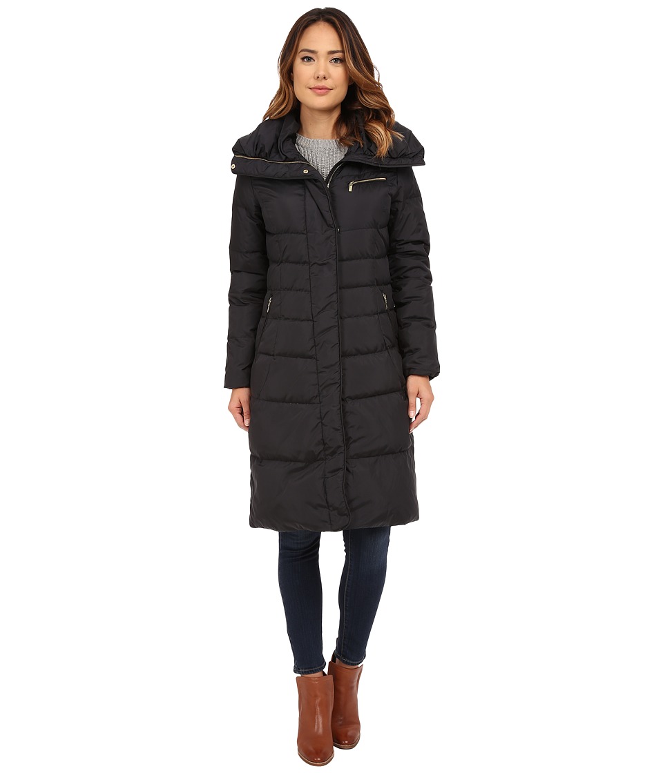 Cole Haan Single Breast Down Coat with Asymmetrical Snap Placket (Black) Women