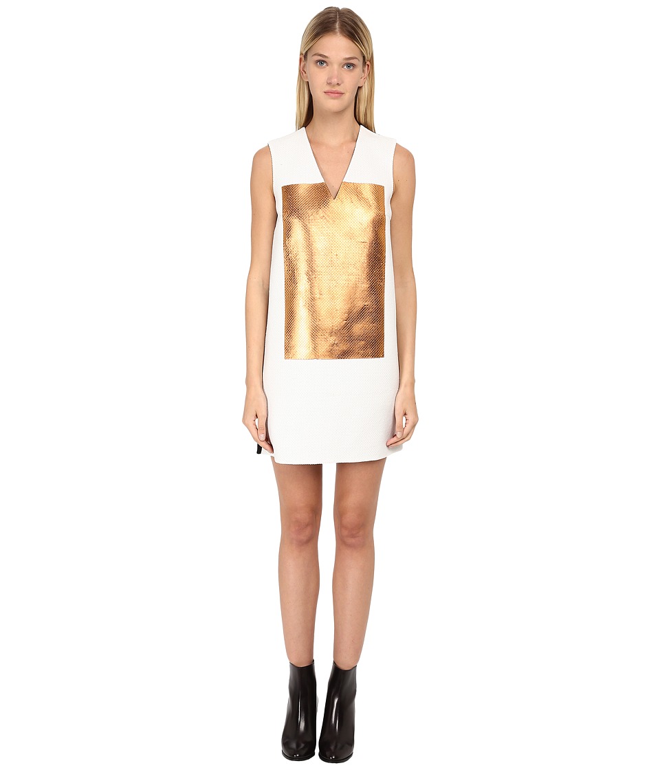 McQ V-Neck Shift Dress (White Sequin/Copper) Women