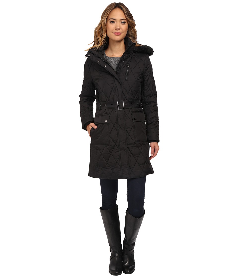 LAUREN Ralph Lauren 3/4 Diamond Quilt Belted (Black) Women