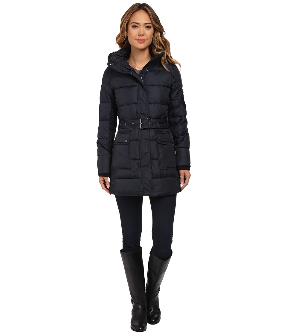 LAUREN Ralph Lauren Belted Polyfill Down with Hood (Dark Navy) Women