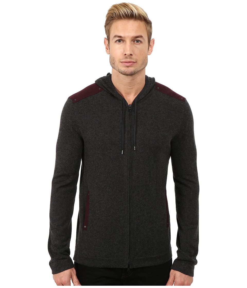 John Varvatos Star U.S.A. - Zip Front Hoodie Sweater with Tonal Rivet Patches Y1189R3B (Charcoal Heather) Men