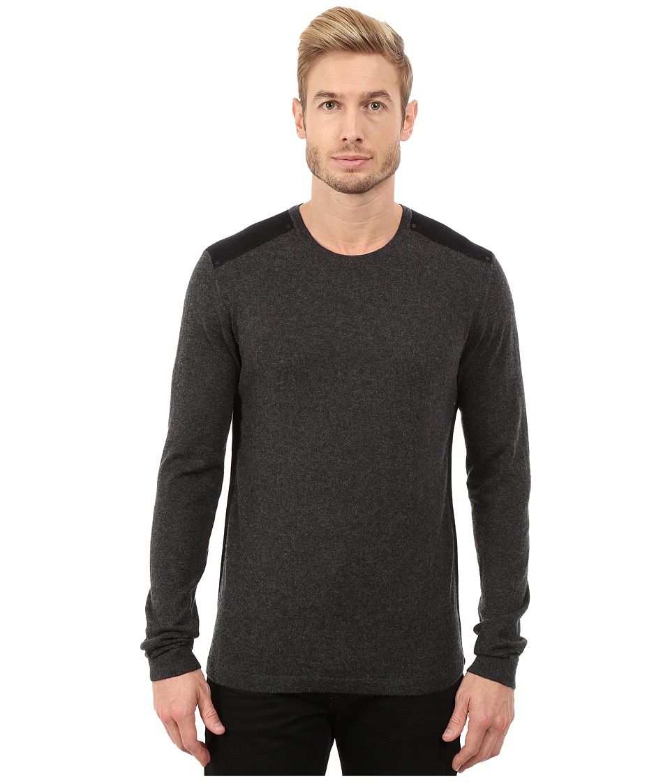 John Varvatos Star U.S.A. - Long Sleeve Crew Sweater with Tonal Rivet Patches Y1187R3B (Charcoal Heather) Men
