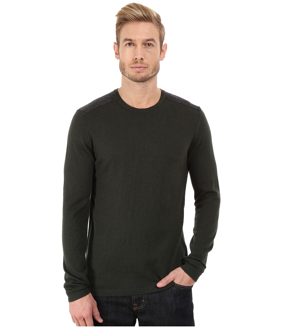 John Varvatos Star U.S.A. - Long Sleeve Crew Sweater with Tonal Rivet Patches Y1187R3B (Dark Fatigue) Men