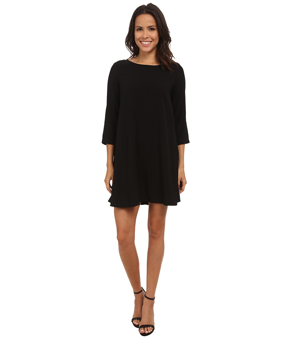 Michael Stars Modern Rayon 3/4 Sleeve Crew Neck Mini Dress (Black) Women