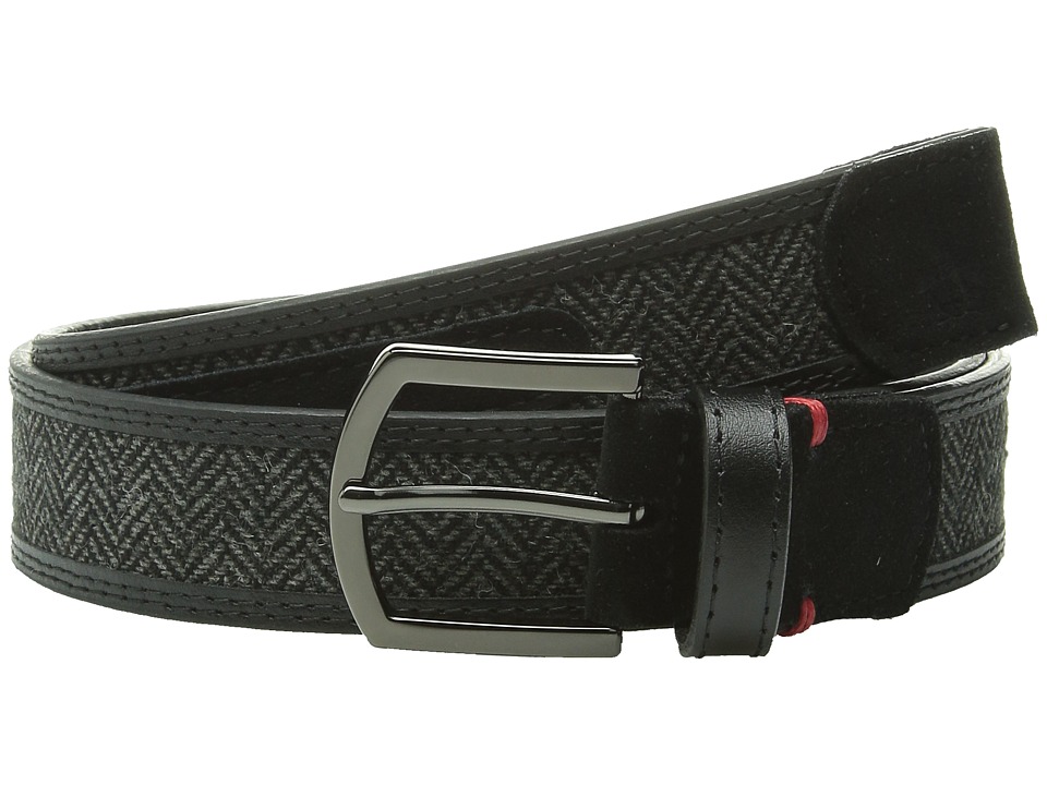Original Penguin Leather Belt w/ Woven Insert (Black) Men