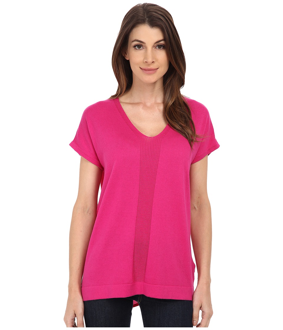 UPC 039372224950 product image for TWO by Vince Camuto - Short Sleeve Mixed Media Y-Neck Pullover (Ruby Pink) Women | upcitemdb.com