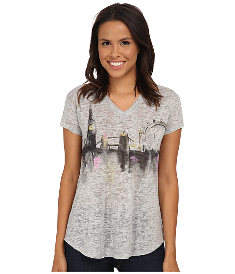 UPC 039372224295 product image for TWO by Vince Camuto - Short Sleeve London Cityscape Burnout V-Neck Tee (Grey Hea | upcitemdb.com