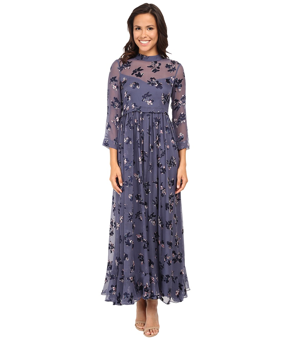 Rebecca Taylor Long Sleeve Alyssum Print Maxi Dress (Pavement Combo) Women