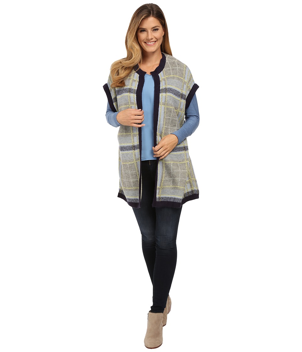 TWO by Vince Camuto Mohair Blend Jacquard Plaid Sweater Coat (Black Orchid) Women