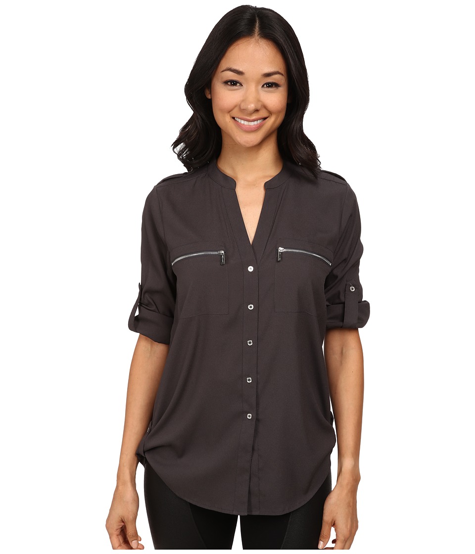 UPC 888738892469 product image for Calvin Klein - Zipper Roll Poly CDC Sleeve (Charcoal) Women's Blouse | upcitemdb.com