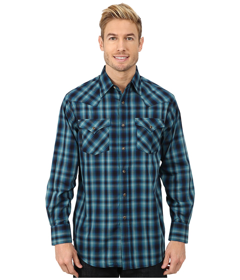 Pendleton - Long Sleeve Frontier Shirt (Blue/Black/Turquoise Check) Men's Long Sleeve Pullover