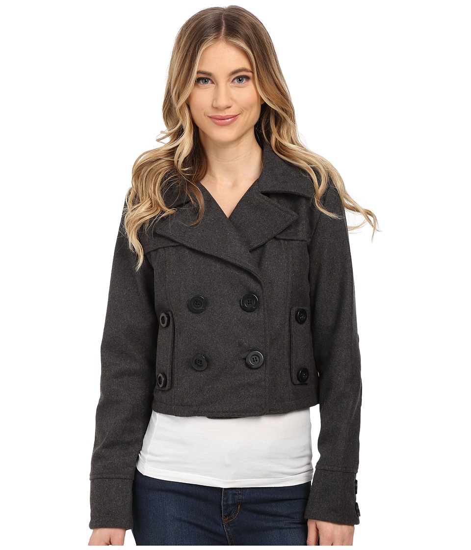 dollhouse - Double Breasted Notch Collar Crop Jacket (Charcoal) Women's Coat
