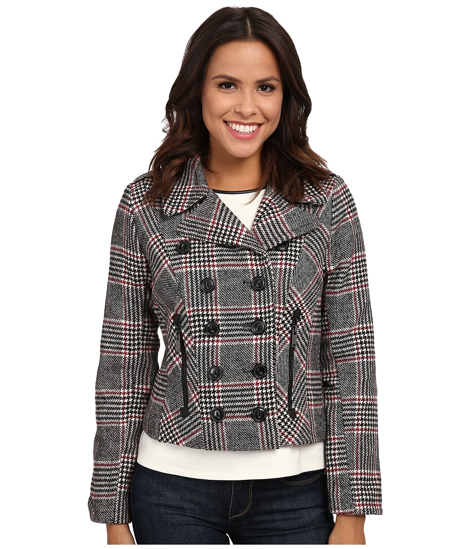 dollhouse - Double Breasted Notch Collar Jacket w\/ Zipper Pockets (Norah Plaid) Women's Coat