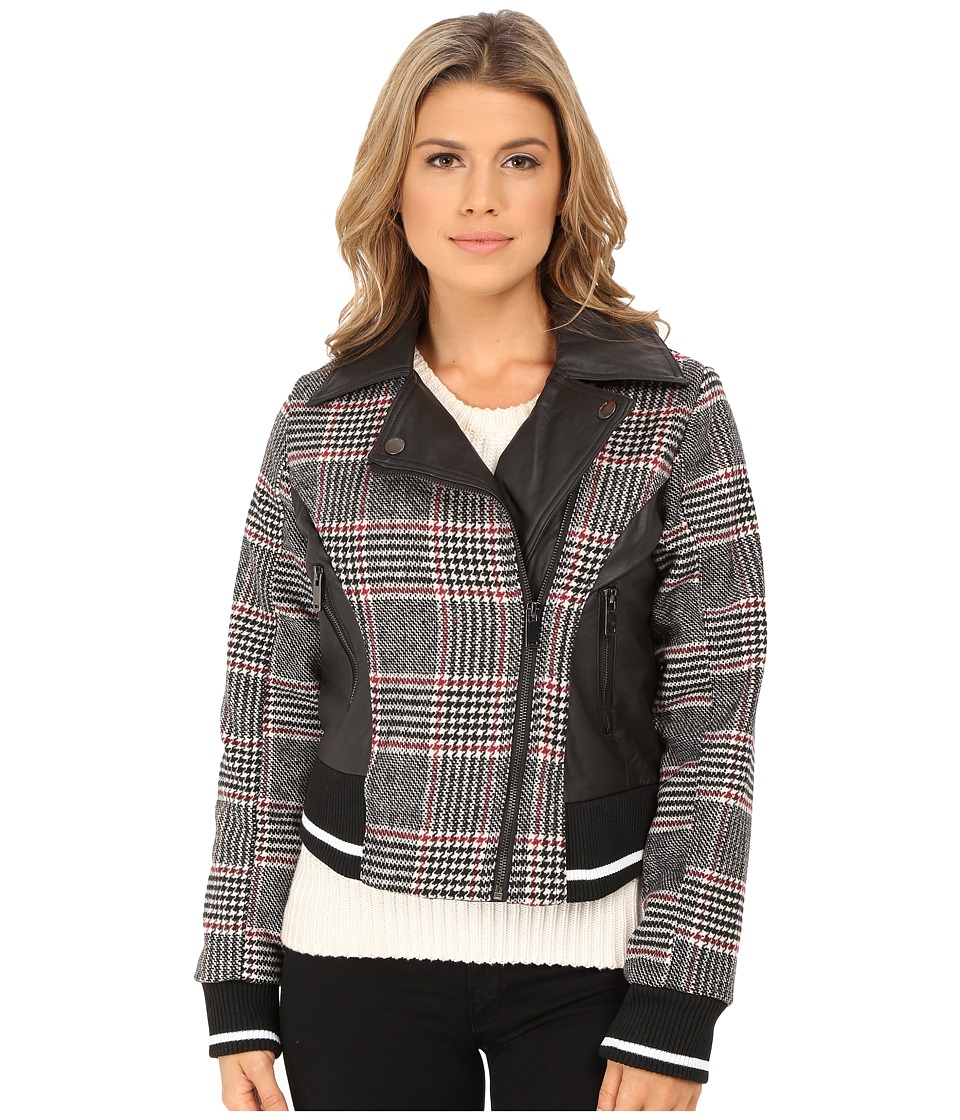 dollhouse - Asymetric Zip Baseball Jacket w\/ Striped Knit Trim (Norah Plaid) Women's Coat