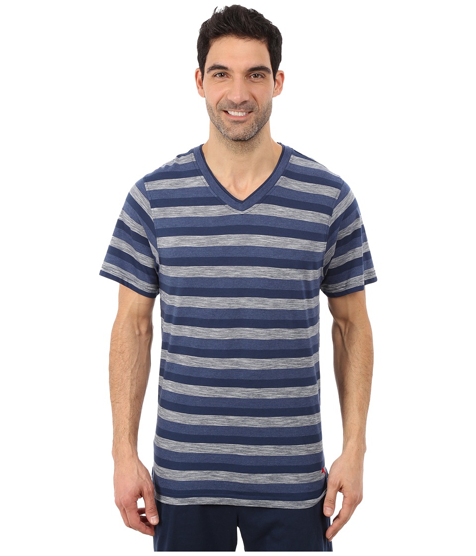 Tommy Bahama - Heather Cotton Modal Feeder Stripe V-Neck Tee (Navy Blue Stripe) Men