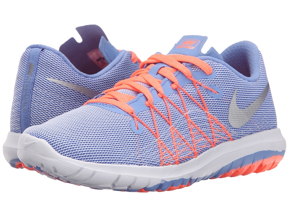 Nike Kids Flex Fury 2 (Big Kid) (Chalk Blue/White/Bright Mango/Metallic Silver) Girls Shoes