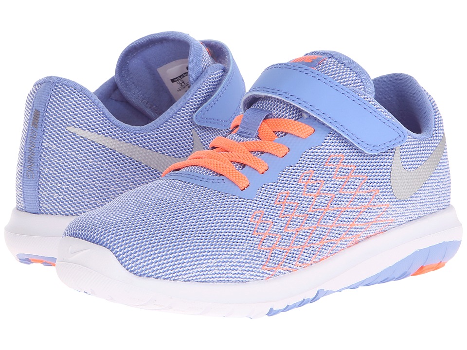 Nike Kids Flex Fury 2 (Little Kid) (Chalk Blue/White/Bright Mango/Metallic Silver) Girls Shoes