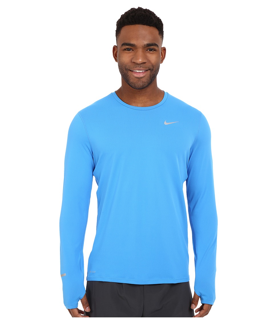 Nike Dri-FITtm Contour L/S Running Shirt (Light Photo Blue/Reflective Silver) Men