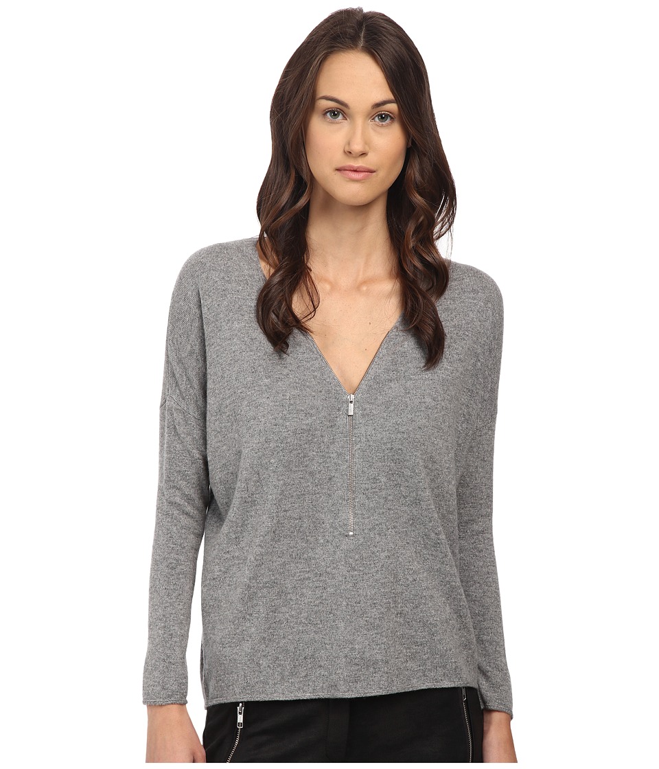 The Kooples - Wool and Cashmere Sweater with Zip Neck (Grey) Women