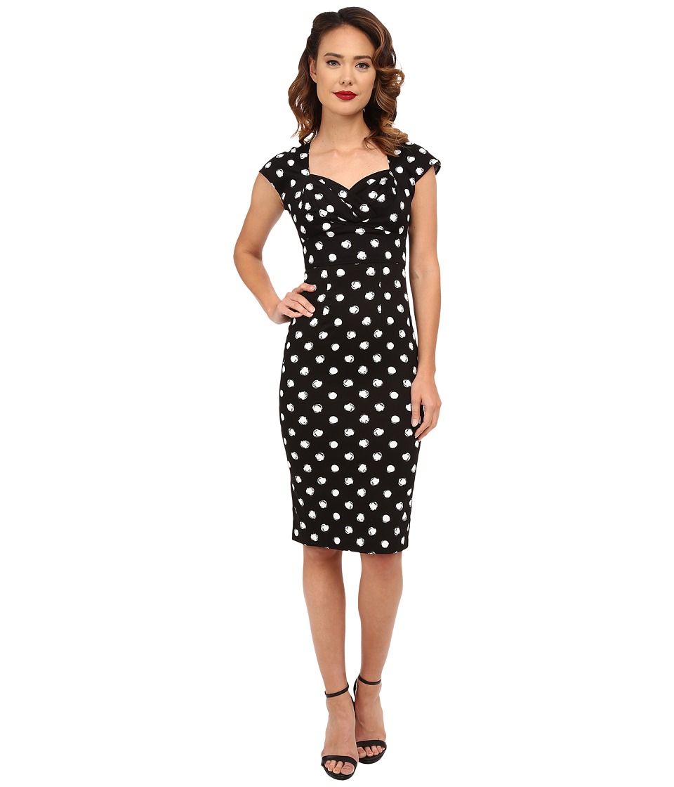 Stop Staring! - Maybel Fitted Dress (Black/White Polka Dots) Women