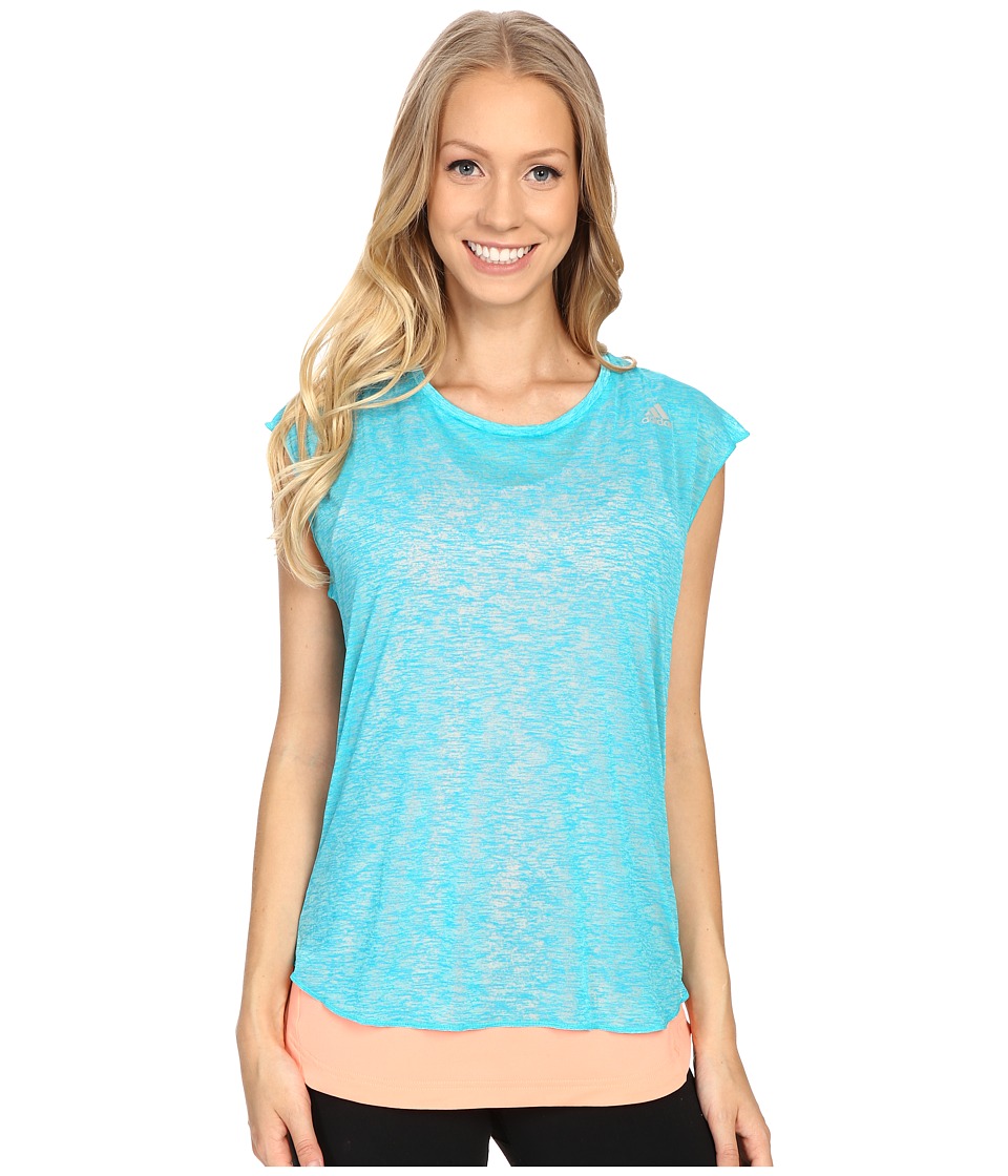adidas Kanoi Run Short Sleeve Layer Tee (Shock Green/Sun Glow) Women