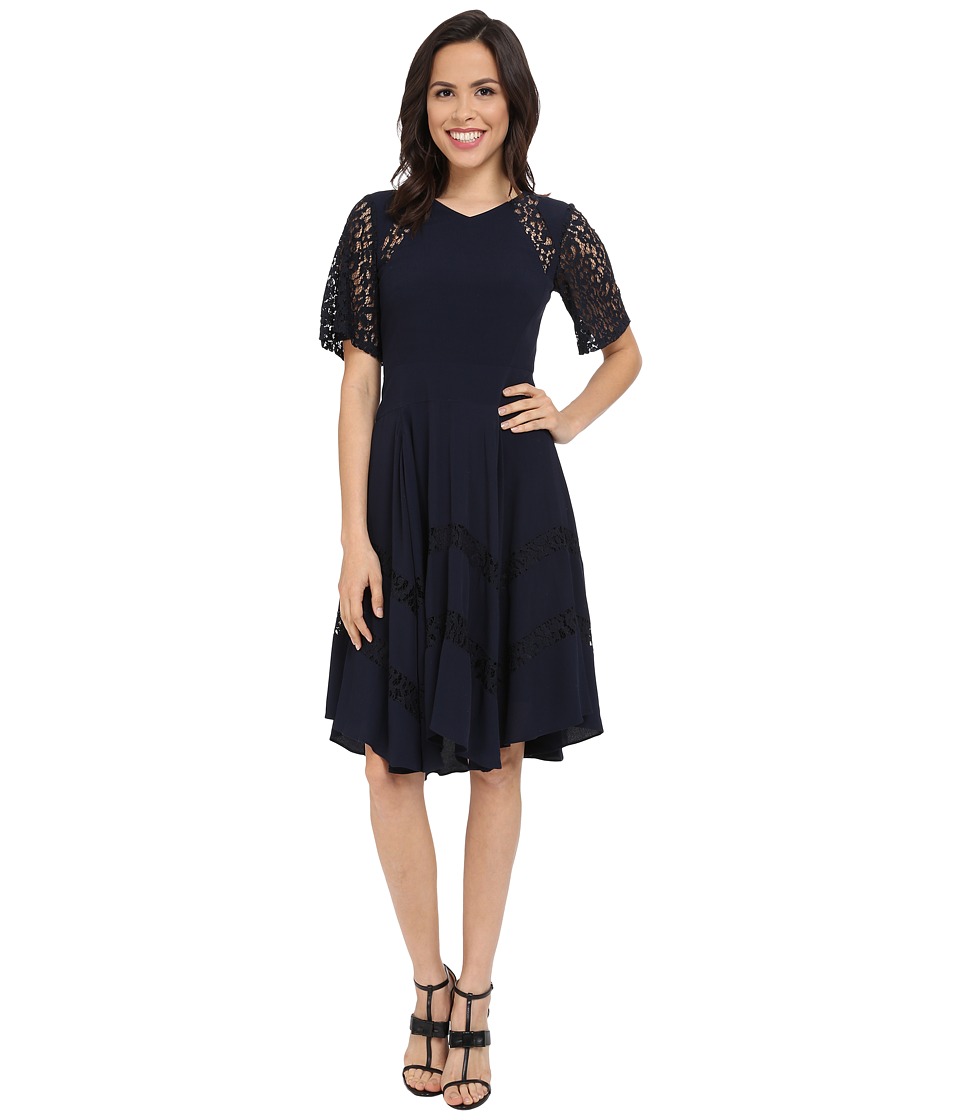 Rebecca Taylor Crepe and Lace Dress (Navy) Women