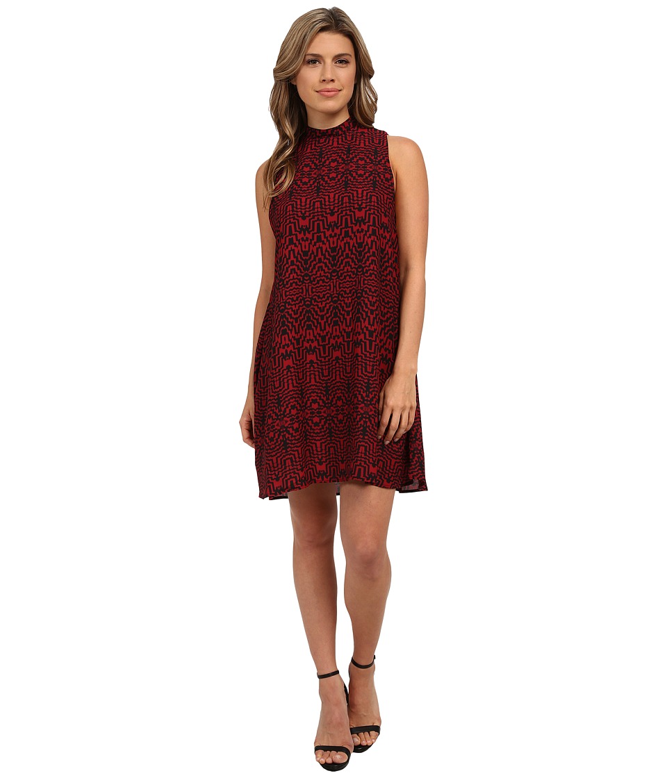 BB Dakota Skyla Siesmic Print Mock Neck Dress (Bordeaux) Women