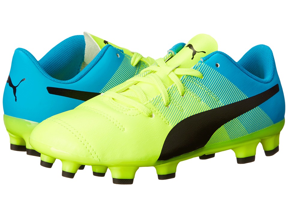 Puma Kids evoPOWER 4.3 FG Jr (Little Kid/Big Kid) (Safety Yellow/Black/Atomic Blue) Kids Shoes