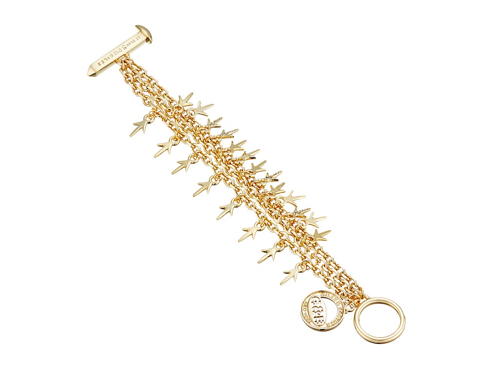 Giles & Brother - Three Chain Pave Thorn Charm Bracelet (Gold Finished Brass/Clear Diamond Crystal) Bracelet