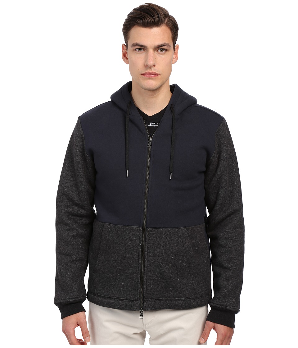 Vince - Sherpa Lined Zip Hoodie (Coastal/Heather Black) Men