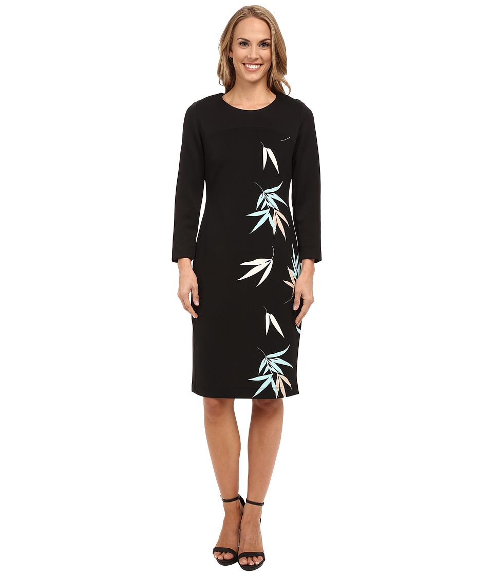 Vince Camuto 3/4 Sleeve Floating Leaves Scuba Dress (Rich Black) Women