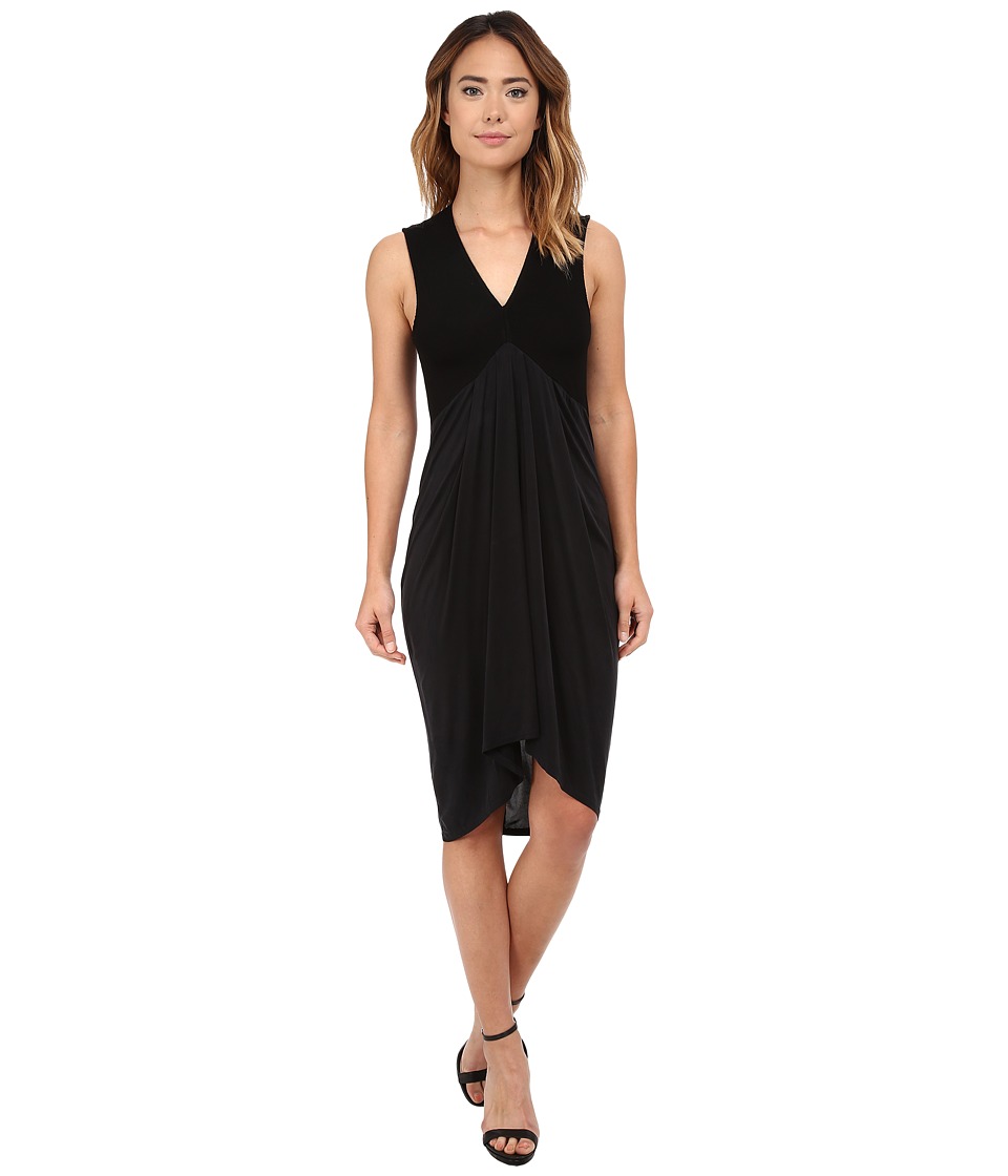 Michael Stars Cupro Sleeveless Vee Neck Draped Dress (Black) Women