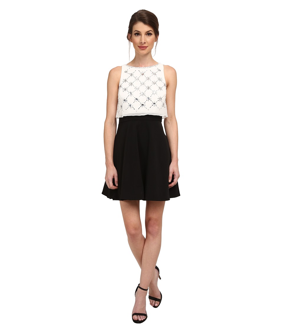 Aidan Mattox Beaded Popover Top with Solid Skirt (Black/Ivory) Women