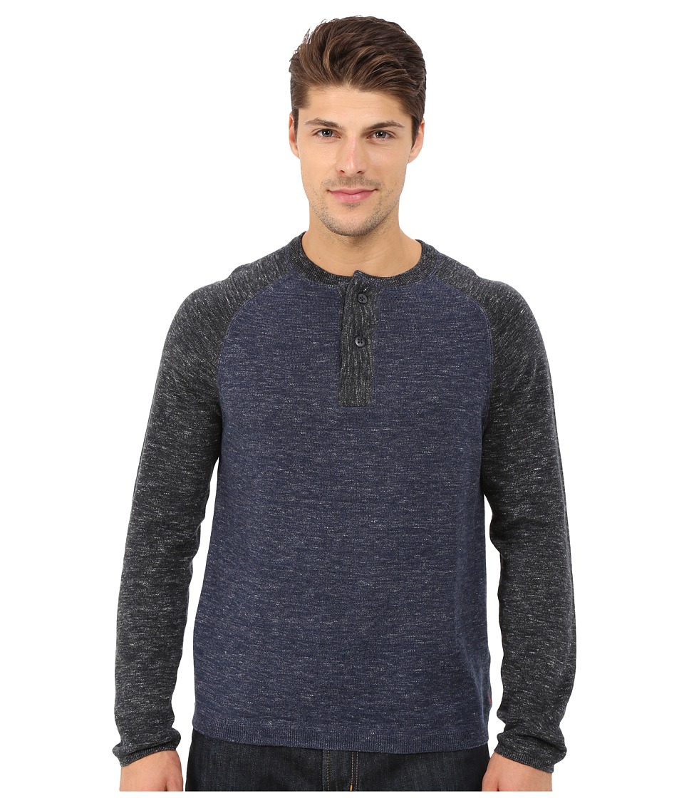 Agave Denim Long Sleeve Henley Fine Gauge Color Block (Indigo) Men