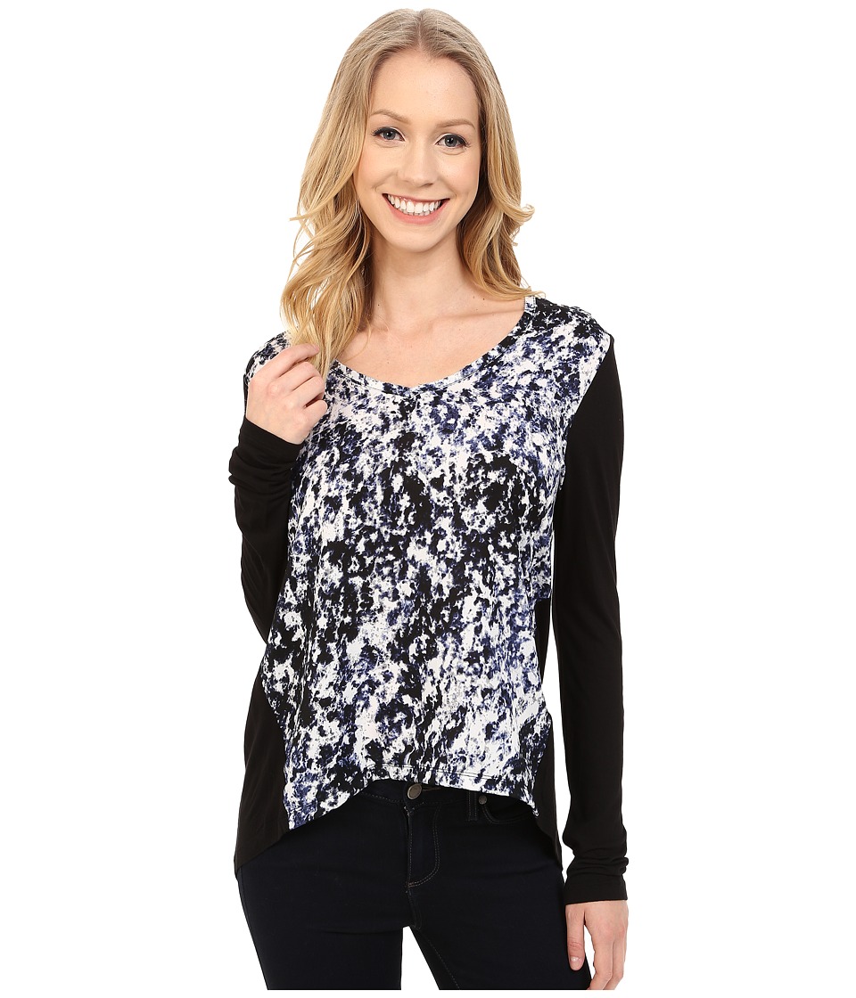 Calvin Klein Jeans - Printed Long Sleeve Woven Knit Mix Top (Indigo Night) Women
