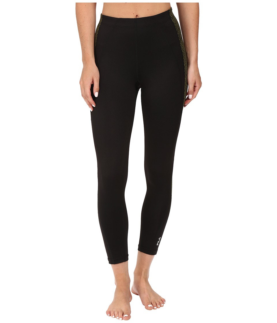 Fila Side Flash 3/4 Capris (Black/Olive Skin Print) Women