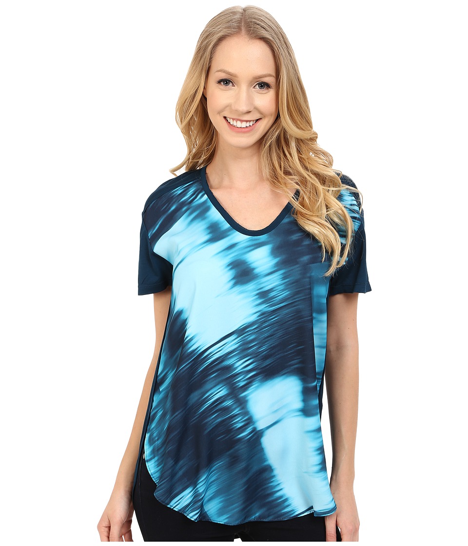 Calvin Klein Jeans - Scoop Neck Print Blocked Tee (Deep Turquoise) Women