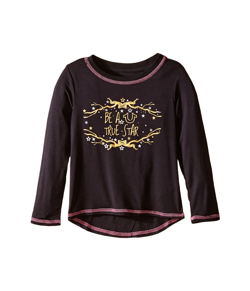 True Religion Kids - High-Low Long Sleeve Graphic Tee Shirt (Toddler/Little Kids) (Black) Girl