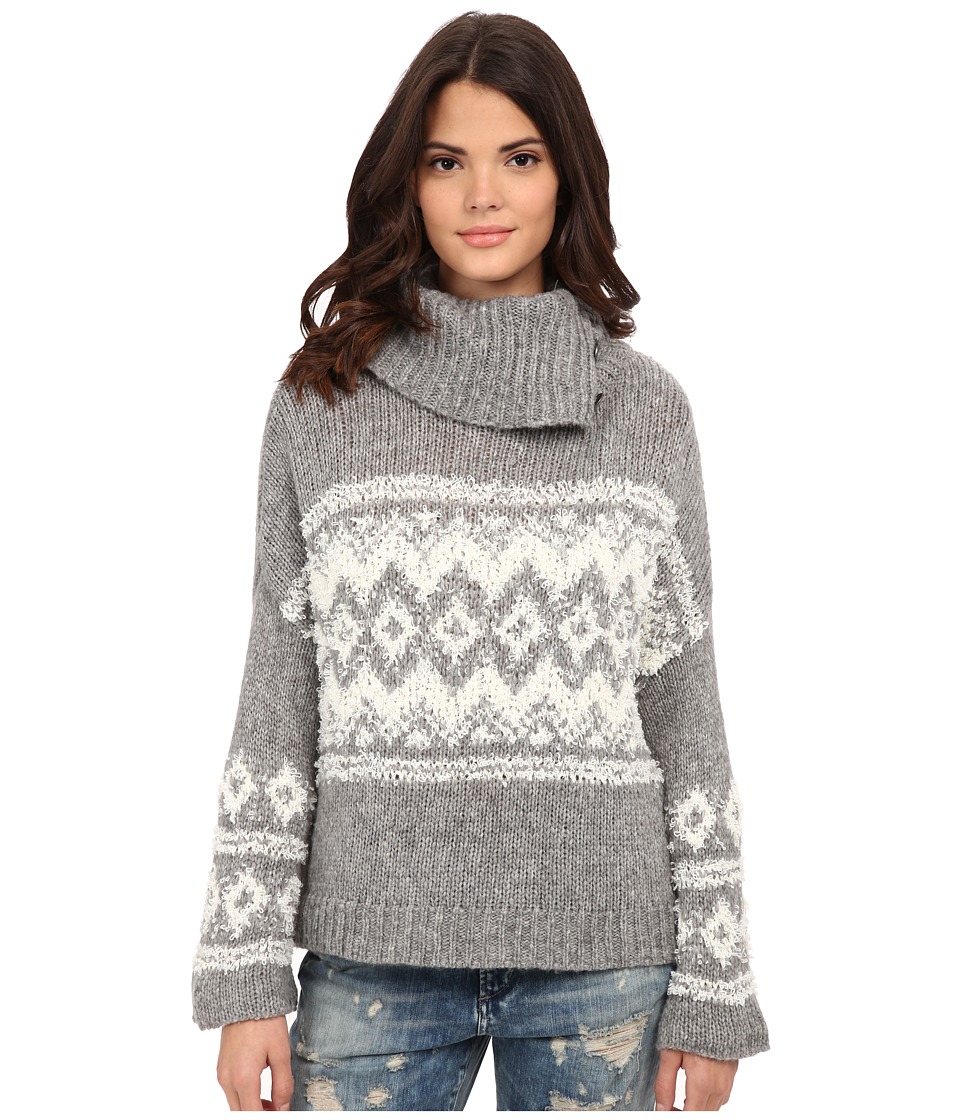 Free People - Fairisle Ragnar Split Neck Pullover (Charcoal/Ivory) Women