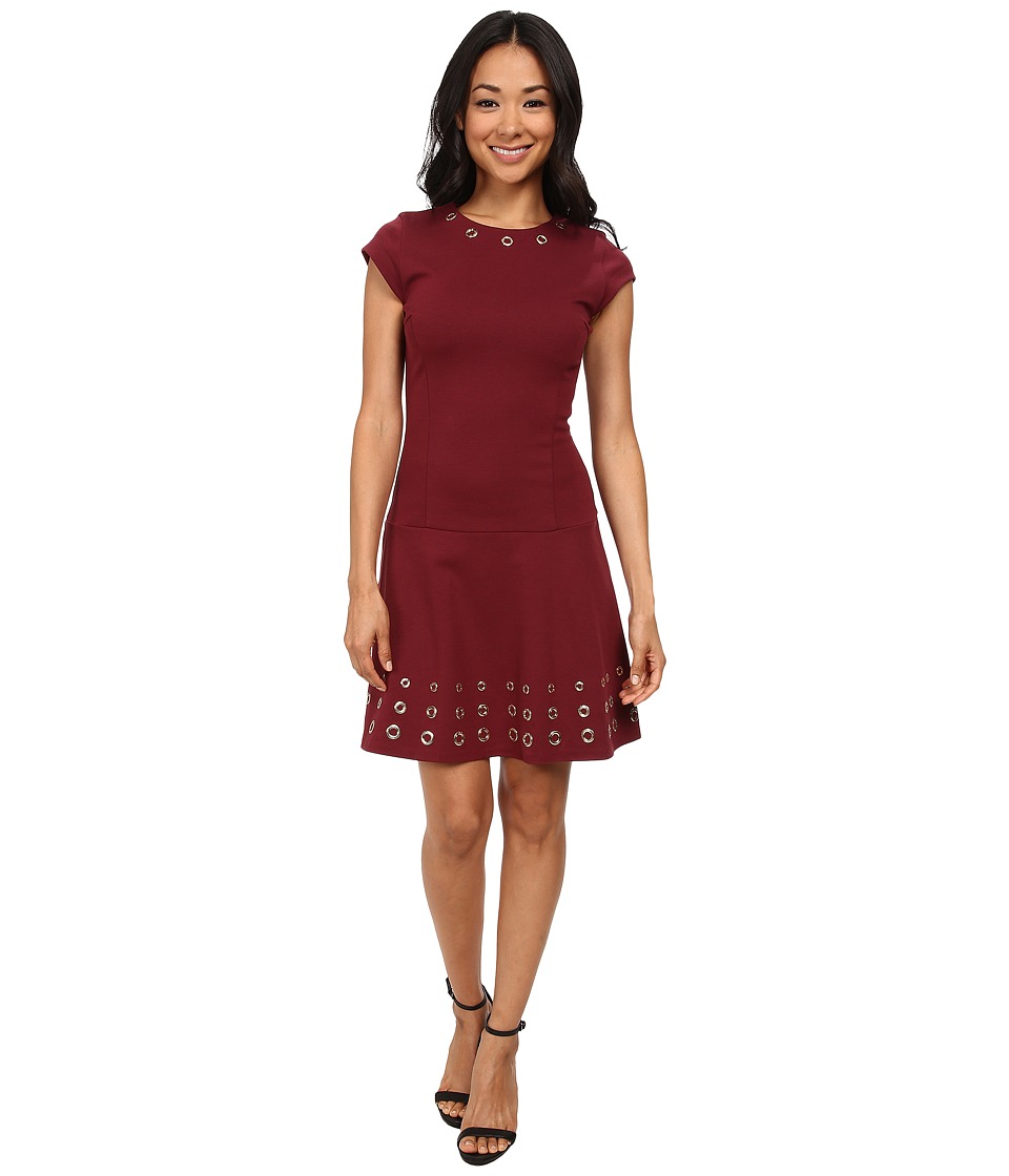 MICHAEL Michael Kors Mix Grommet Cap Sleeve Dress (Merlot) Women