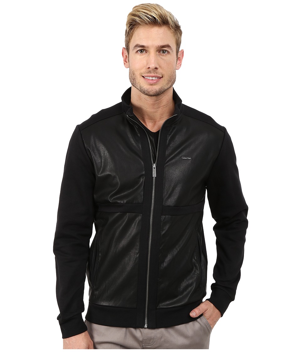 UPC 797762372833 product image for Calvin Klein - Faux Leather Ponte Full Zip Mixed Media Sweatshirt (Black) Men's  | upcitemdb.com