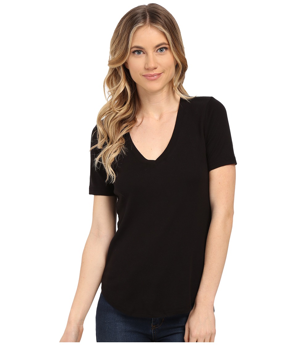 Splendid - 1X1 V-Neck Tee (Black) Women