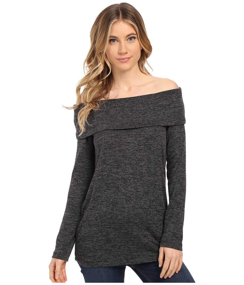 Splendid - Mouline Jersey Off the Shoulder Long Sleeve (Charcoal/Black) Women