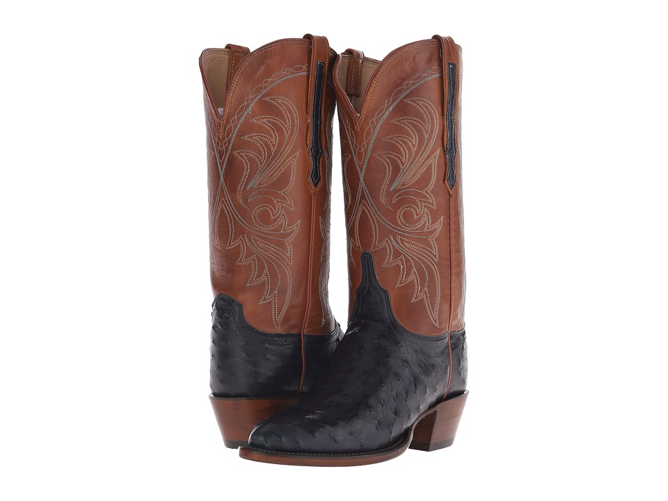 Lucchese Harriet (Navy Full Quill Ostrich/Cognac Burnished) Cowboy Boots